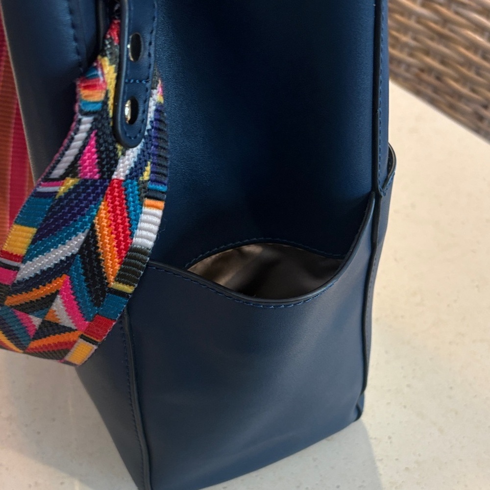 Bostanten Lotty Leather Hobo Bag in Navy Blue with Colorful Strap - Picture 11 of 14